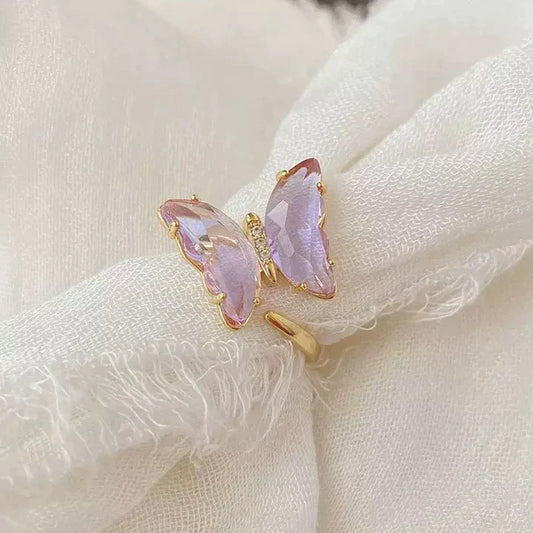 PURPLE CRYSTAL BUTTERFLY RING