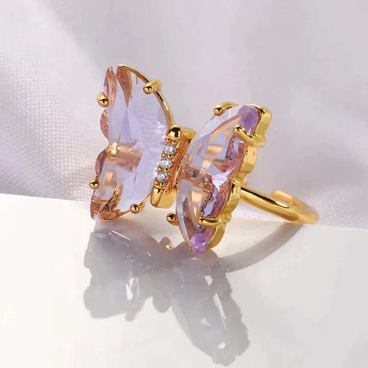 PURPLE CRYSTAL BUTTERFLY RING