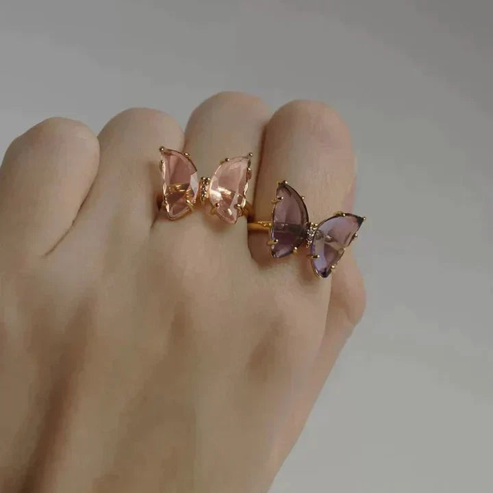 PURPLE CRYSTAL BUTTERFLY RING