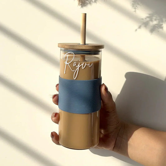 PERSONALIZED TUMBLER WITH BAMBOO LID AND STRAW